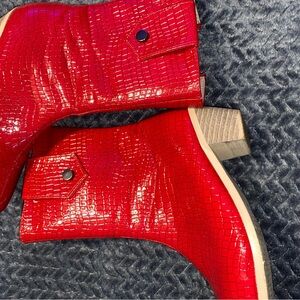 Red Croc-Embossed Ankle Boots